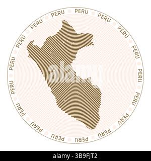 Peru shape radial arcs. Country round icon. Peru logo design poster. Attractive vector illustration. Stock Vector