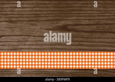 Tablecloth stripes red white on brown wood background Stock Photo