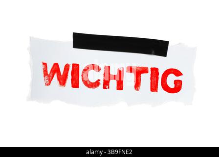 Important - Paper slip with adhesive tape Stock Photo