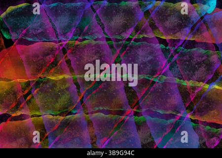 Vibrant abstract image featuring overlapping vivid colors, creating dynamic and textured patterns. The interplay of red, blue, green, and purple evoke Stock Photo