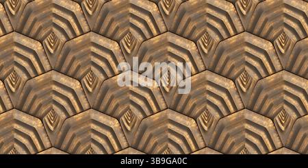A 3D shield-shaped pattern with metallic tones, featuring intricate geometric designs. Perfect for use in digital art, backgrounds, or architectural c Stock Photo