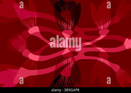 A complex design featuring abstract red floral shapes with overlapping details on a dark backdrop, ideal for backgrounds or creative projects. Stock Photo