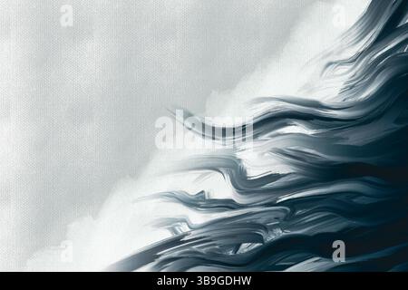 This digital artwork features dark, flowing hair-like elements in monochrome. The abstract design creates a sense of movement and fluidity on a textur Stock Photo