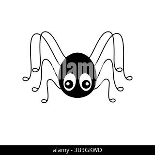 Spider funny cartoon creature with big eyes, eight legs hand drawn vector festive illustration. Cute and spooky design element, for Halloween holiday, projects, stickers, and insect-themed decorations Stock Vector