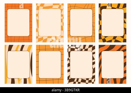 Set of groovy note frames in African colors with bold checkered and striped patterns. Retro-inspired design with vibrant tones, dynamic shapes, and a Stock Vector