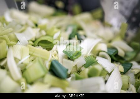 A pile of chopped leeks Stock Photo