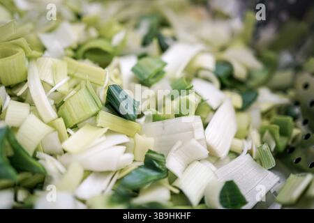 A pile of chopped leeks Stock Photo