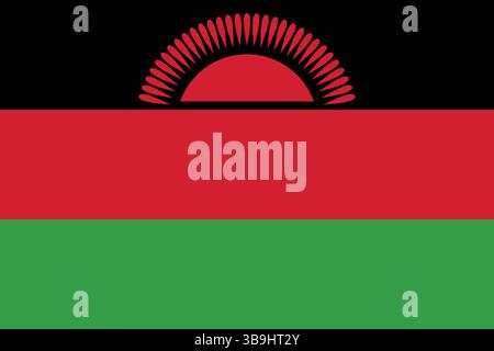 Flag of Malawi. Malawi flag official colors and proportion digital vector illustration. Stock Vector