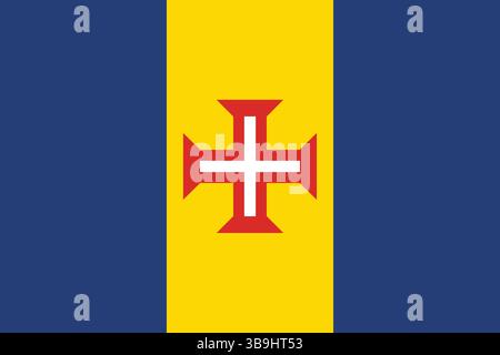 Flag of Madeira. Madeira flag official colors and proportion digital vector illustration. Stock Vector
