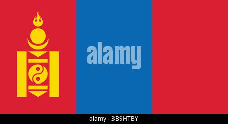Flag of Mongolia. Mongolia flag official colors and proportion digital vector illustration. Stock Vector