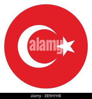 Flag of Turkey. Turkey circle flag logo icon computer vector illustration design. Stock Vector