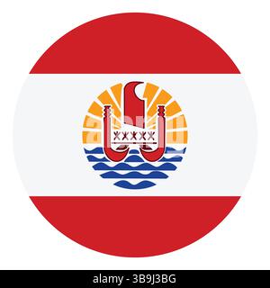 Flag of French Polynesia. French Polynesia circle flag logo icon computer vector illustration design. Stock Vector