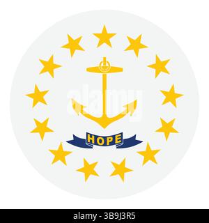 Flag of Rhode Island. Rhode Island circle flag logo icon computer vector illustration design. Stock Vector