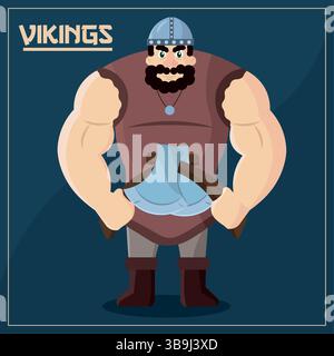 Viking warrior holding axe. Vector illustration Stock Vector