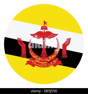 Flag of Brunei. Brunei circle flag logo icon computer vector illustration design. Stock Vector