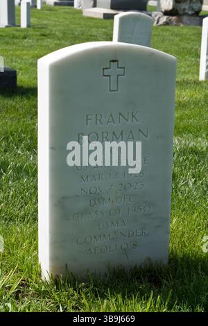 Grave of astronaut Frank Borman, who commanded Apollo 8 on the first flight to the moon in 1968. Stock Photo