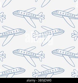 Repeated pattern of simple airplane illustrations on light background Stock Vector