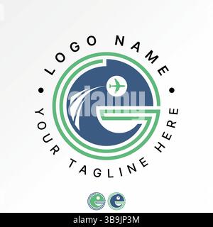 Logo design graphic concept creative premium vector stock image top sell initial E font chameleon animal lizard art flying plane travel transportation Stock Vector