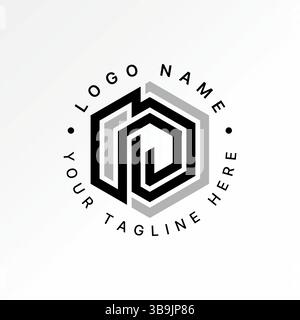Logo design graphic concept creative premium vector stock image top sell initial RP RPD font line connected hexagon monogram typography tech business Stock Vector