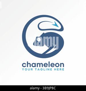 Logo design graphic concept creative premium vector stock image top sell arrowhead long tail chameleon animal iguana art initial E C font zoo reptile Stock Vector