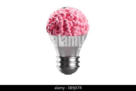 Human brain inside the light bulb, Creativity and inspiration concepts, 3d rendering. 3d illustration. Stock Photo