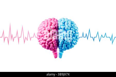 The human brain and brain waves, brain consciousness and thinking, 3d rendering. 3d illustration. Stock Photo