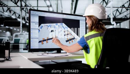 Expert Engineer Creating Advanced Equipment Designs In Industrial Setting Stock Photo