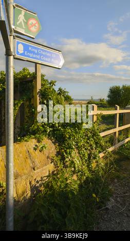 King Charles III England Coast Path sign. National Trail.Parkgate, Cheshire, UK. Stock Photo