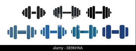 Set of Dumbbell Icons for Fitness, Exercise, or Weightlifting Stock Vector
