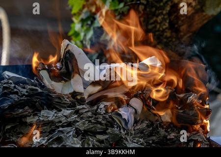 Burning old documents, secret documents burned in a bonfire by the