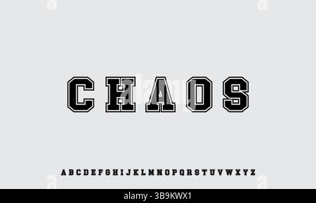 Chaos Font is a bold, athletic-style typeface with strong, angular lines. Perfect for creating impactful logos, sports branding, and gaming designs th Stock Vector