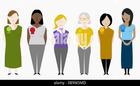 Diverse group of female politicians representing various political parties. Editable vector available. Stock Vector