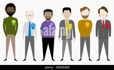 Diverse group of male politicians representing various political parties. Editable vector available. Stock Vector