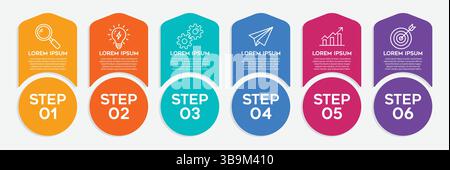 Business Infographic Visualization 6 Steps Process Template Stock Vector