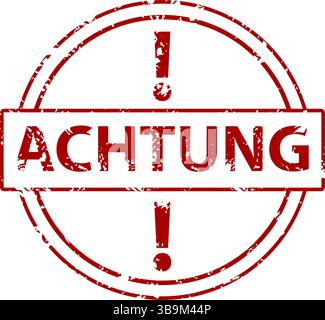 Achtung rubber stamp with exclamation mark, attention icon imprint, warning caution mark, danger important notice, exclamation priority, vector illust Stock Vector