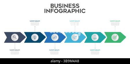 Business Infographic Strategy Planning And Process Visualization With 6 Steps Of Info Graph Elements Vector Illustration On Isolated Background Stock Vector