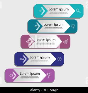 Business Infographic Template. 5 Step Timeline Journey Of Info Graph Elements Vector Illustration On Isolated Background Stock Vector