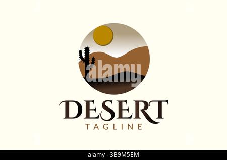 Desert Logo Design, Arabic environment logo, sunny logo,  cactus tree with no water, palm tree dry island, African desert, Egypt, Tunisia, Morocco Stock Vector