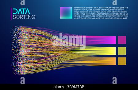 This futuristic abstract image illustrates colorful, flowing lines symbolizing organized data streams and processing. The vibrant colors contrast shar Stock Vector