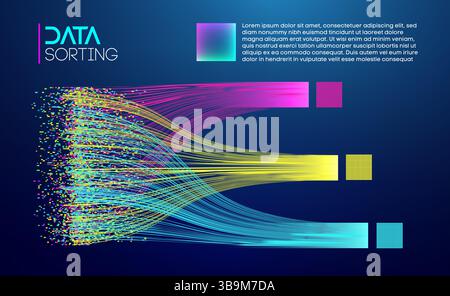 A combination of colorful blocks and flowing lines creates a structured abstract visualization of data sorting processes, symbolizing modern technolog Stock Vector