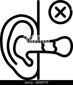 Sulfur plug outline icon. A buildup of earwax blocking the ear canal simple sign. Improper ear hygiene leading to hearing loss logo. Medical vector is Stock Vector