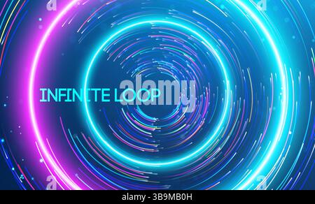 A visually stunning infinite loop of glowing, colorful light trails in a circular motion, illustrating the idea of endless data flow and digital conti Stock Vector
