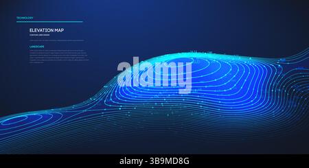 Topographic map blue technology background. Big data elevation map with contour lines. Topographic landscape design. Stock Vector