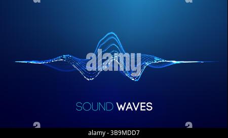 Sound waves on blue background. Curve radio wave digital signal. Digital technology background. Stock Vector