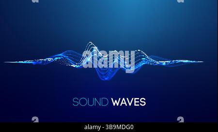 Sound waves on blue background. Curve radio wave digital signal. Digital technology background. Stock Vector
