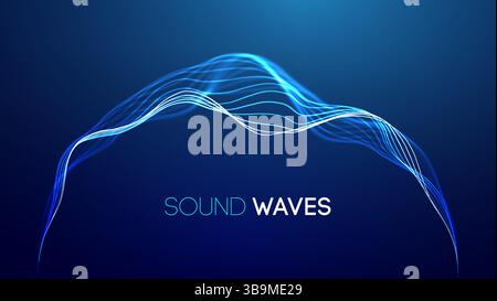 Sound waves on blue background. Curve radio wave digital signal. Digital technology background. Stock Vector
