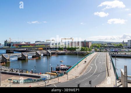 Lagan Weir and the River Lagan, Belfast, Northern Ireland. Stock Photo