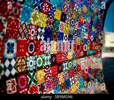 a wall of Portuguese Mosaic tiles, LX Factory Lisbon Stock Photo