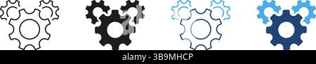 Three Interlocking Gears Icon Set. Mechanical Engineering, Process Optimization, And Industrial Automation Symbol Collection. Represents Teamwork Stock Vector