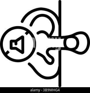 Sulfur plug outline icon. A buildup of earwax blocking the ear canal simple sign. Improper ear hygiene leading to hearing loss logo. Medical vector is Stock Vector